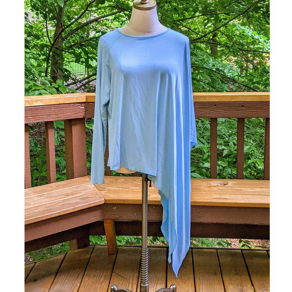 Blue Half-Poncho Long-Sleeve Top